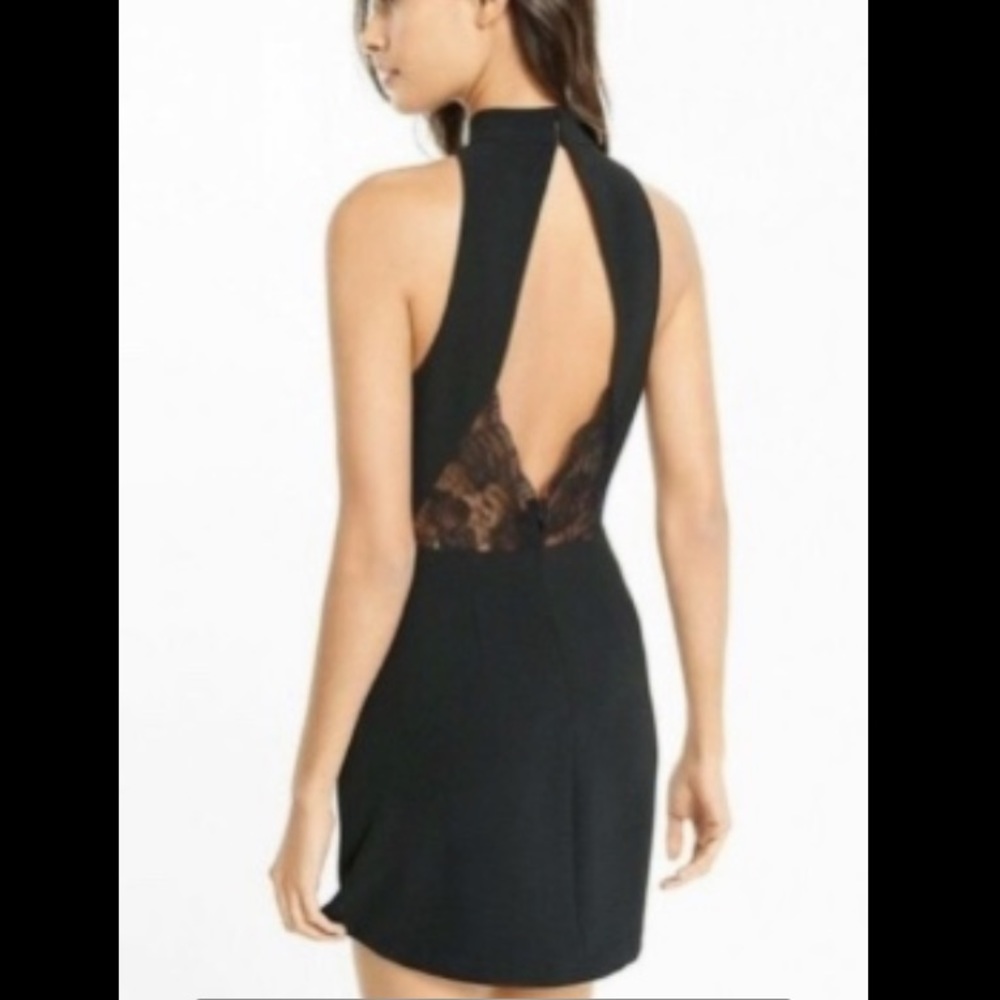 Express black keyhole dress with lace detail